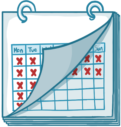 Osmosis.org style illustration of a calendar with multiple days crossed out, representing counting down days or tracking progress toward an upcoming deadline or exam.