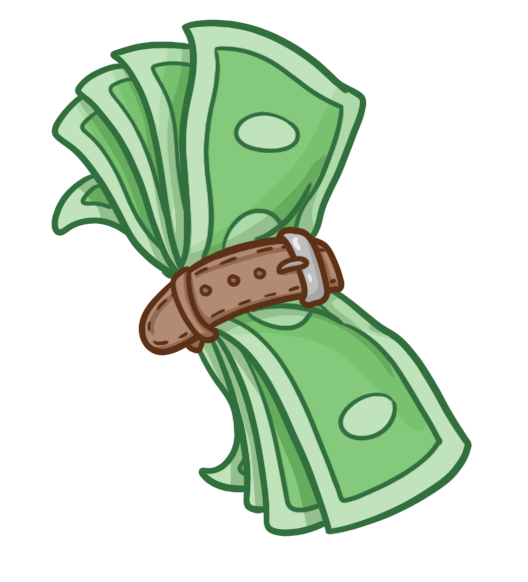 Osmosis.org illustration of a stack of paper money secured tightly with a belt. The image symbolizes financial constraints, cost-consciousness, budgeting, or limited financial resources.