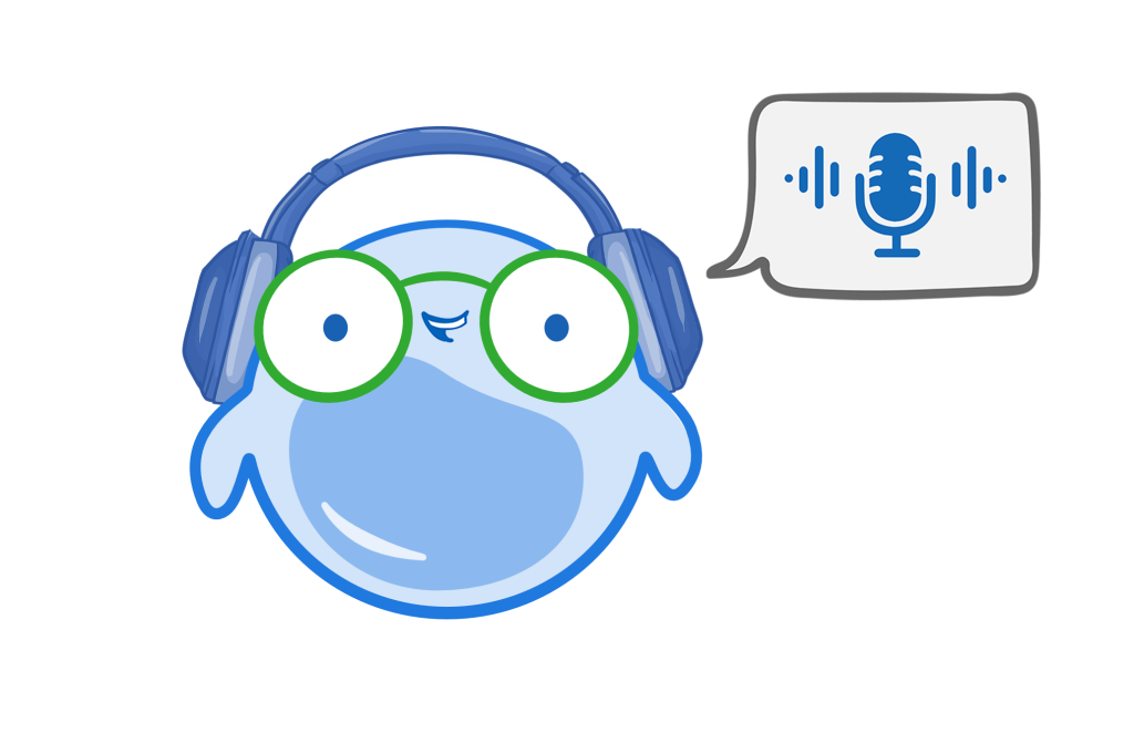 Mo, the Osmosis mascot, smiling and listening to a podcast while wearing headphones.