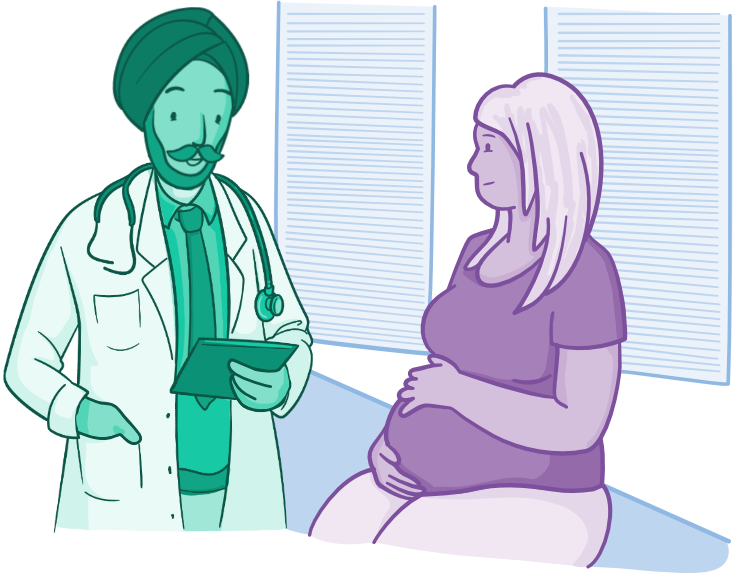 A doctor speaks with a pregnant patient about her access to care.