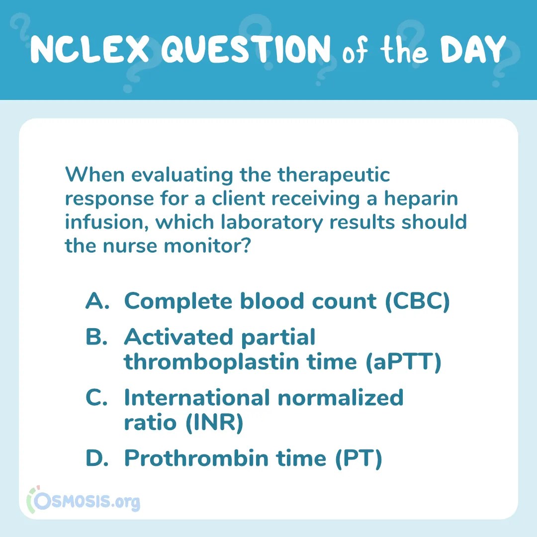 NCLEX Question of the Day Heparin Infusion Laboratory Findings