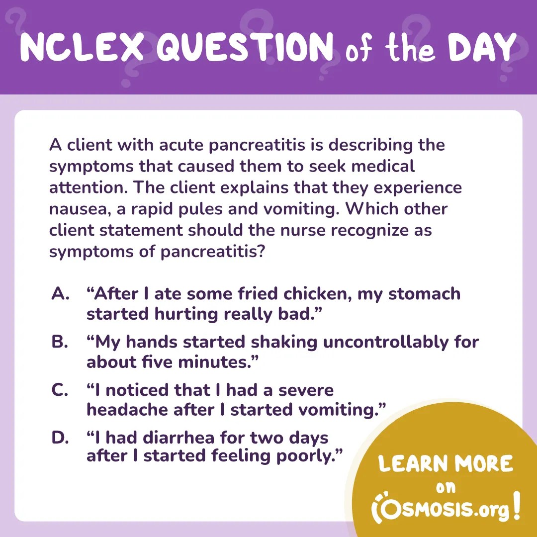 NCLEX-RN® Question of the Day: Pancreatitis symptoms