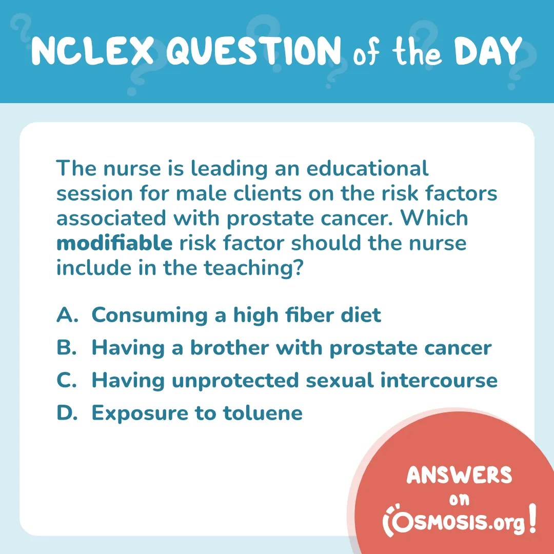 NCLEX-RN® Question of the Day: Modifiable risk factors for prostate cancer