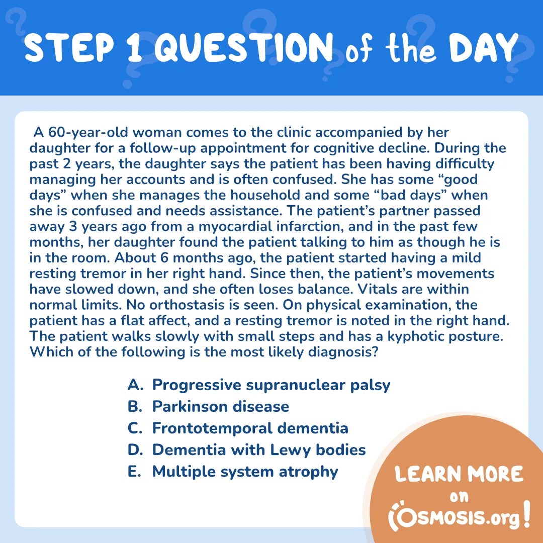 USMLE® Step 1 Question of the Day: Cognitive decline