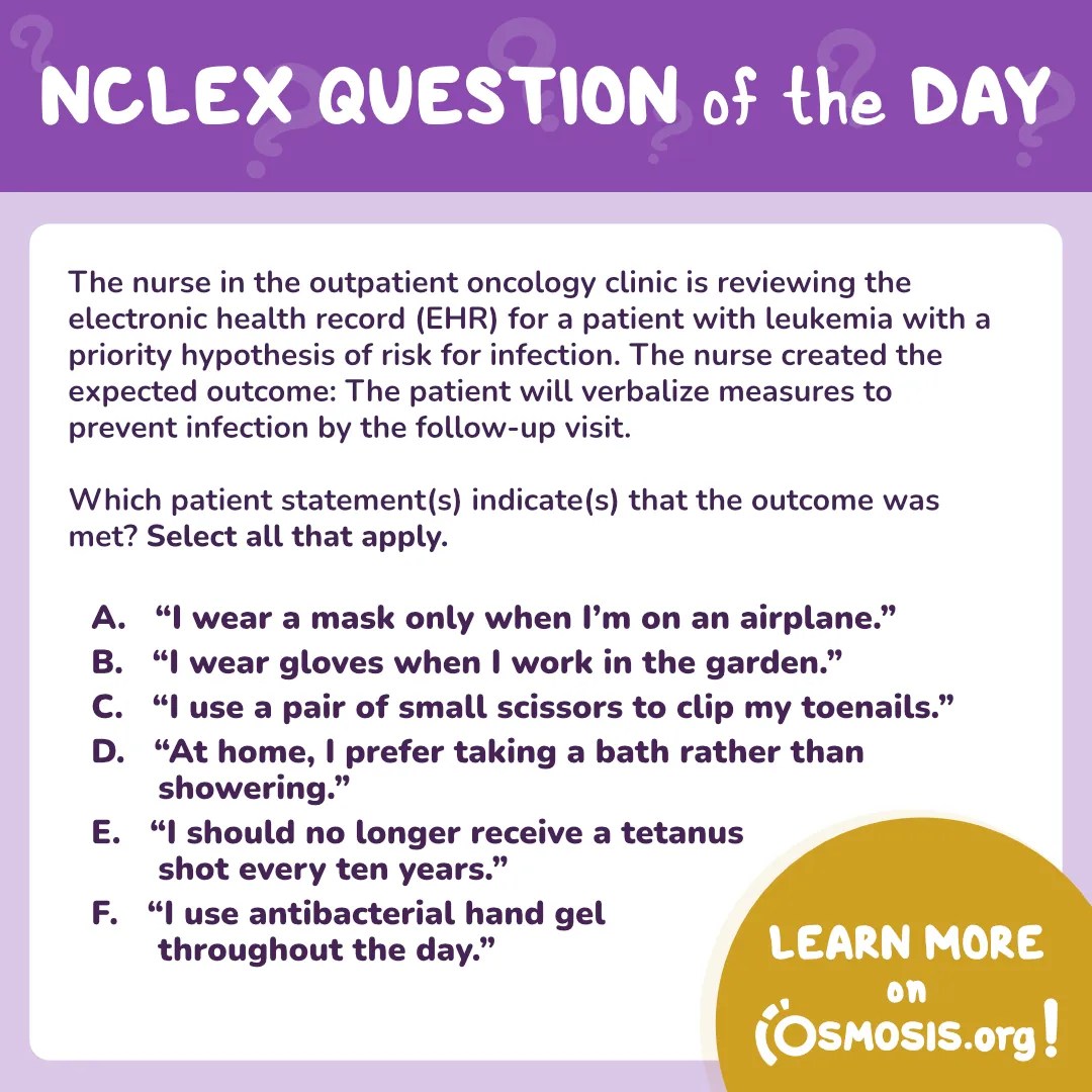 NCLEX® QOTD: Risk of infection
