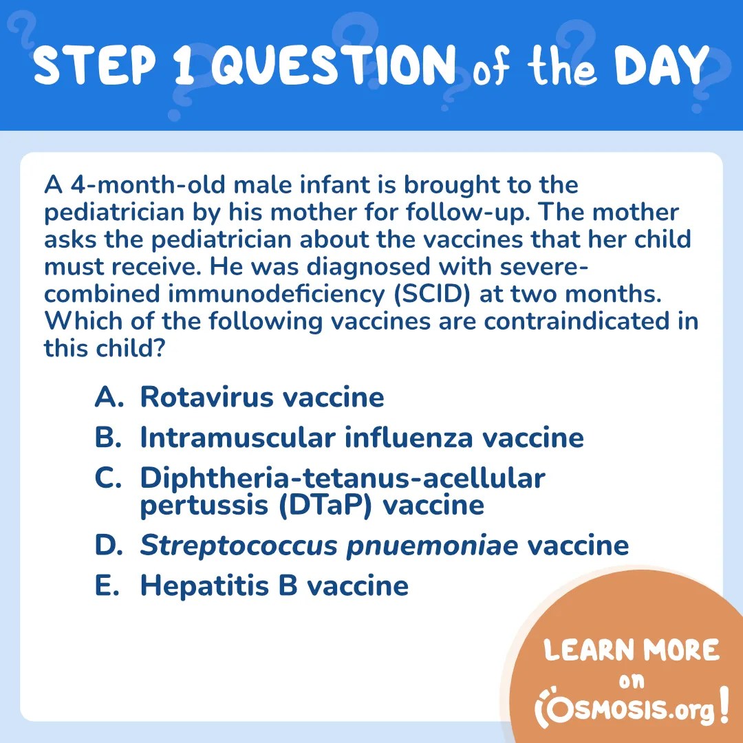 USMLE® Step 1 Question of the Day: Severe-combined immunodeficiency (SCID)