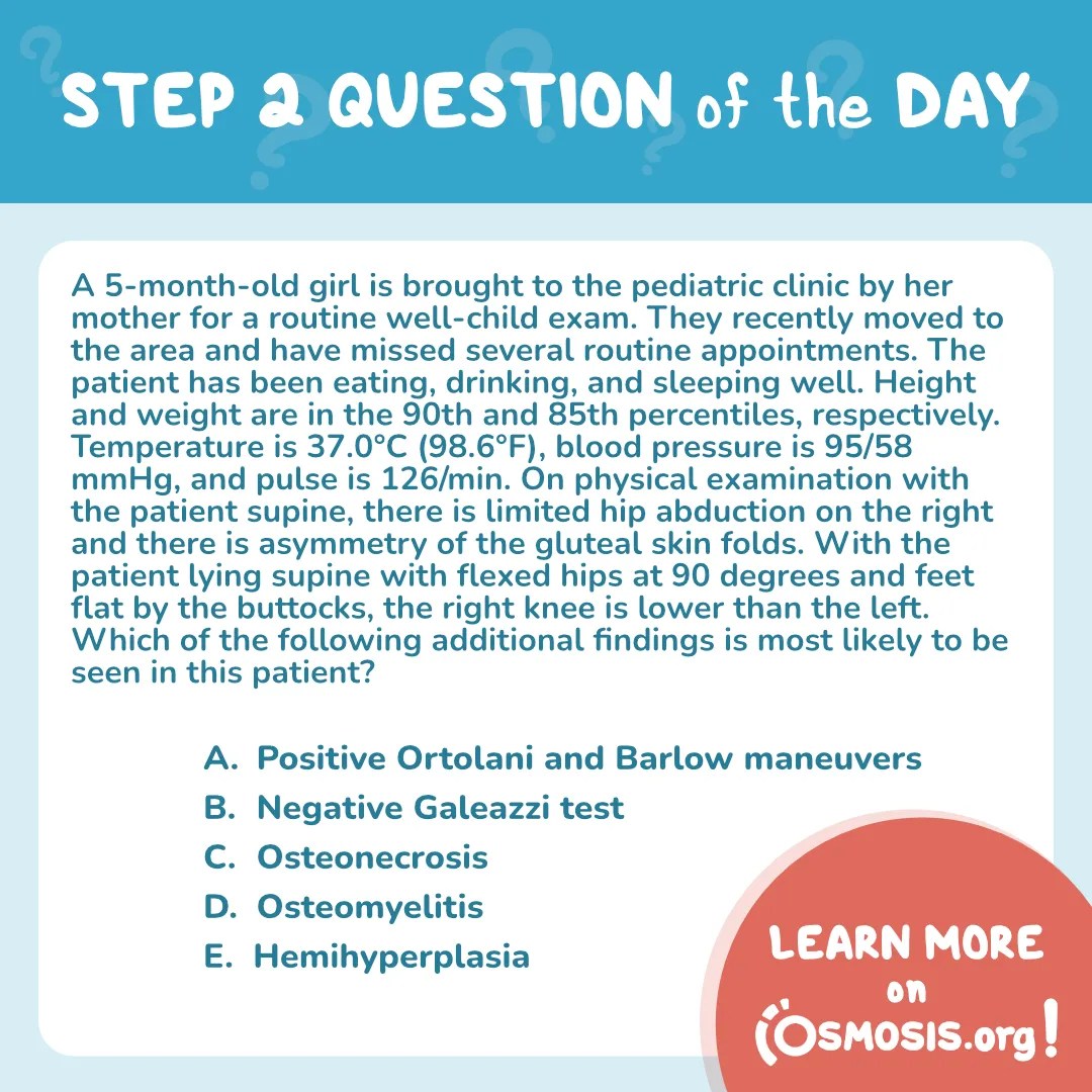 USMLE® Step 2 Question of the Day: Limited hip abduction