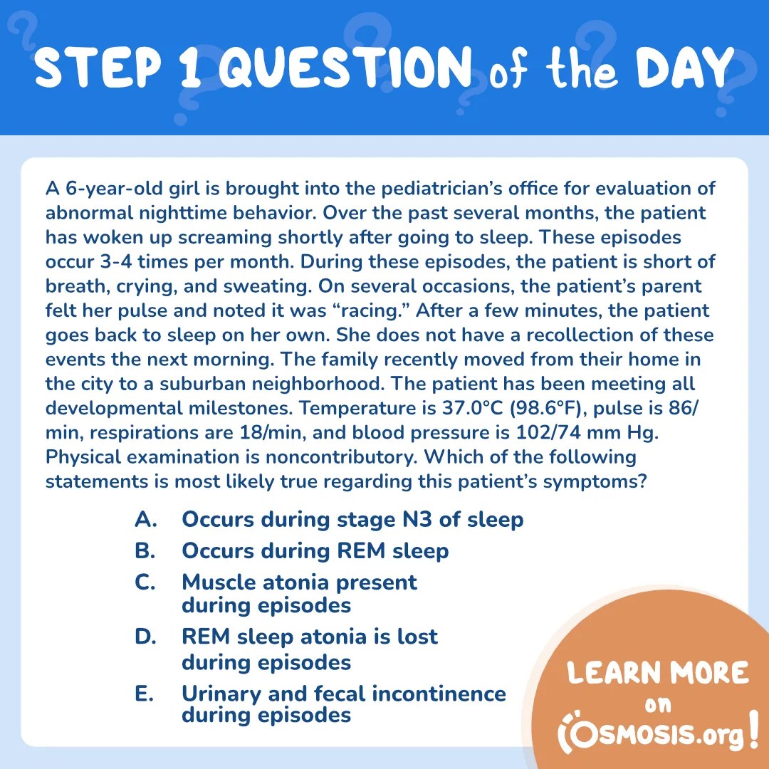 USMLE® Step 1 Question of the Day: Sleep episodes