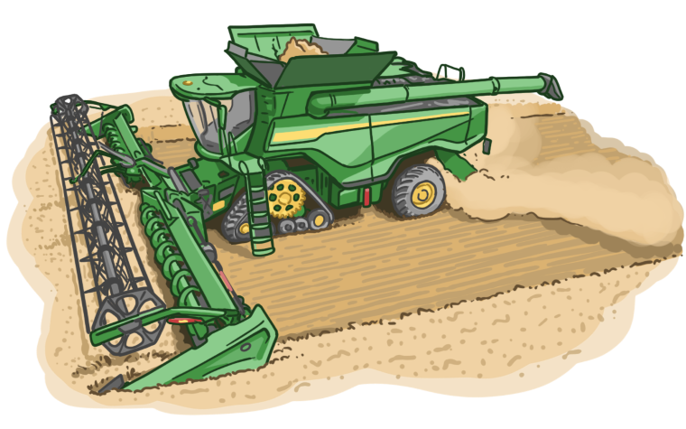 A large piece of farm equipment, which is common to see in farming communities.