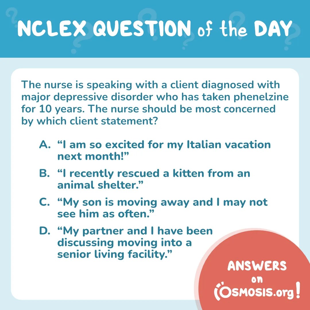 NCLEX-RN® Question of the Day: Phenelzine client teachings