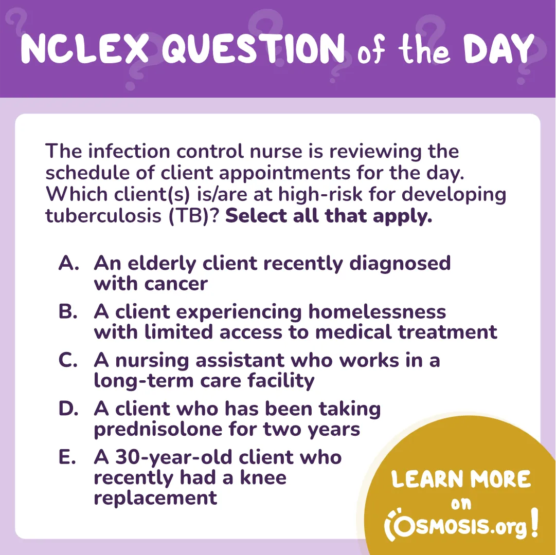 NCLEX-RN® Question of the Day: Tuberculosis (TB) risk factors