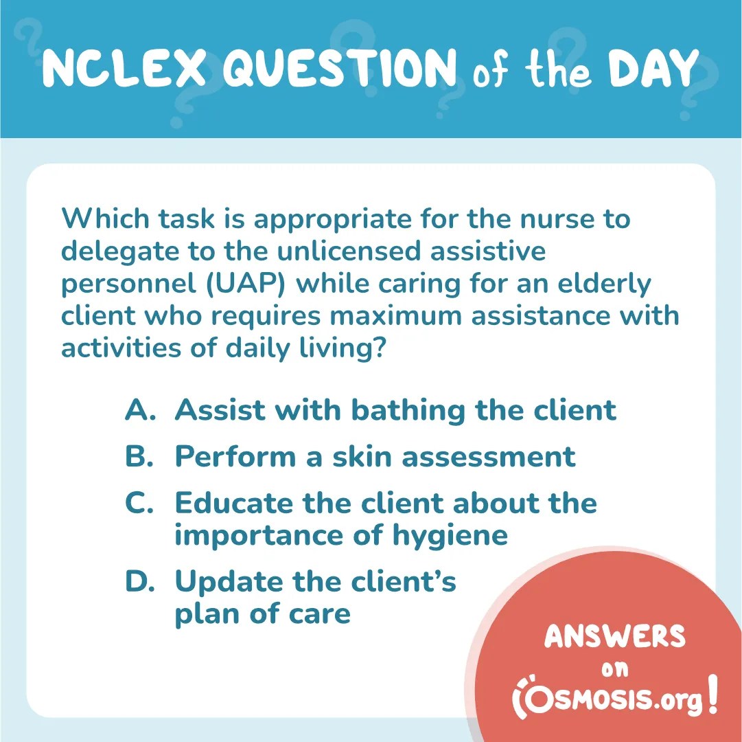 NCLEX-RN® Question of the Day: Unlicensed assistive personnel (UAP) appropriate activities