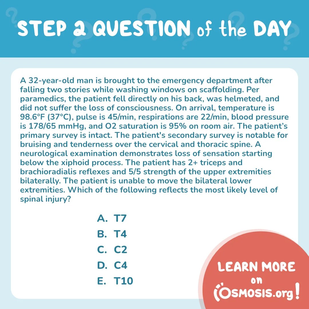 USMLE® Step 2 CK Question of the Day: Spinal cord injury