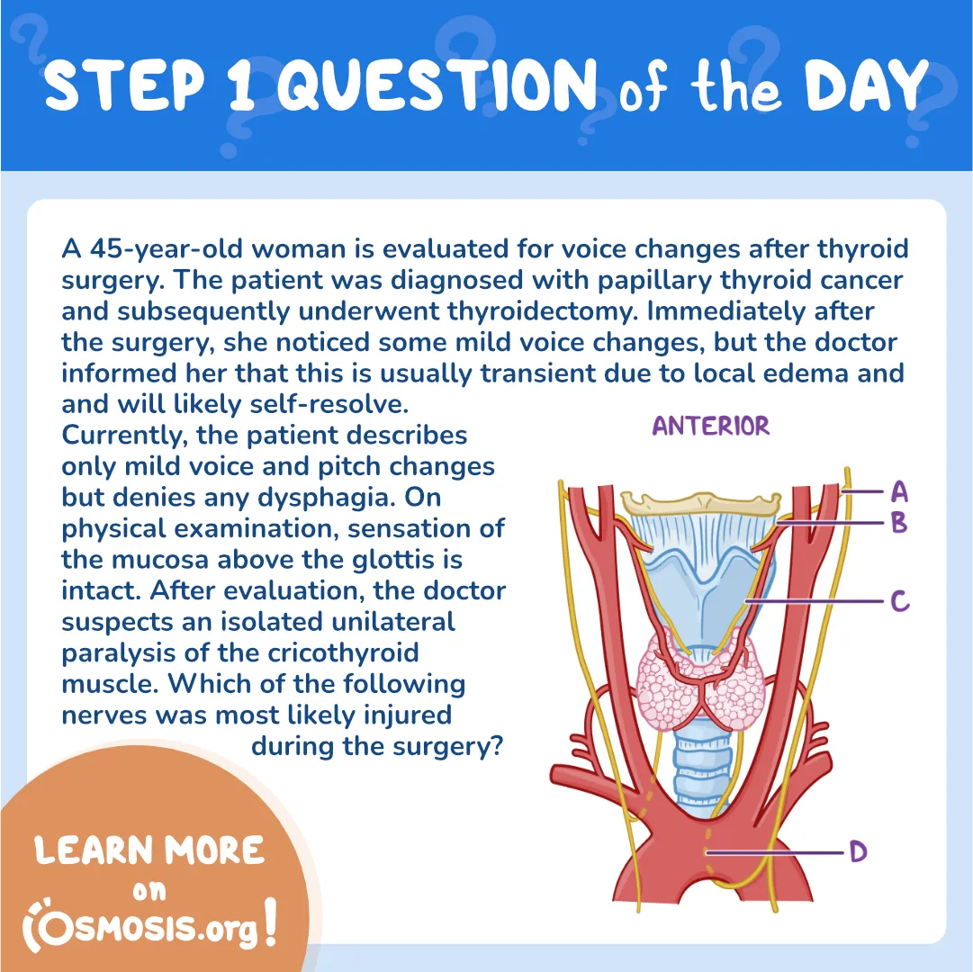 USMLE® Step 1 Question of the Day: Thyroid Surgery Complications