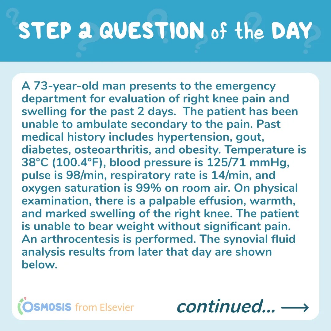 USMLE® Step 2 Question of the Day: Arthrocentesis