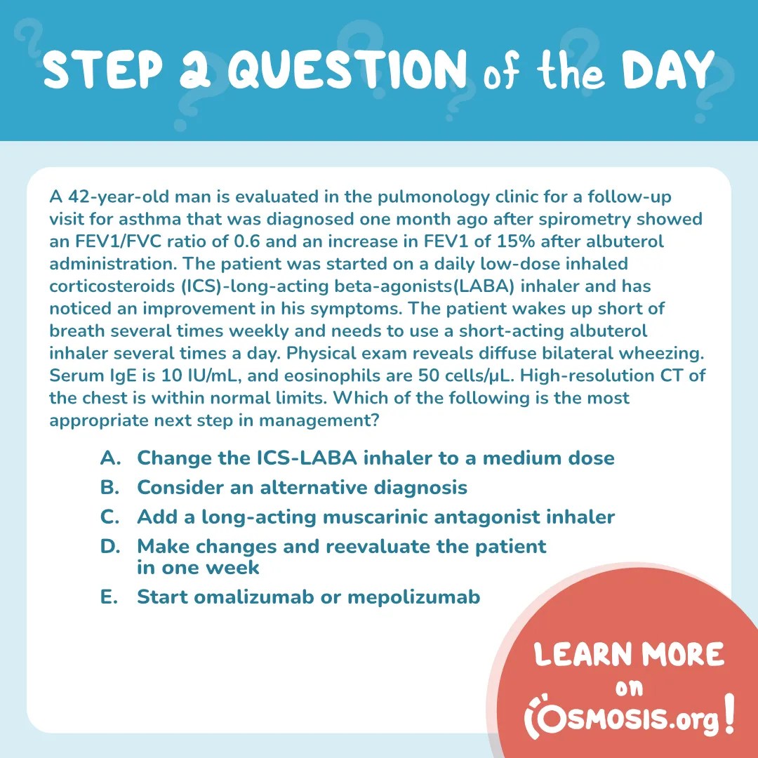 USMLE® Step 2 CK Question of the Day: Asthma management