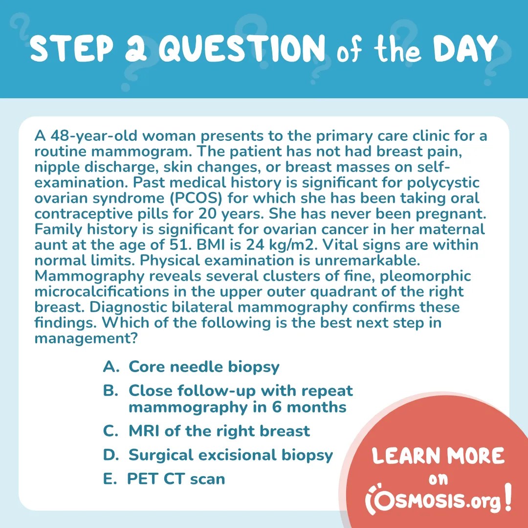 USMLE® Step 2 Question of the Day: Pleomorphic microcalcifications