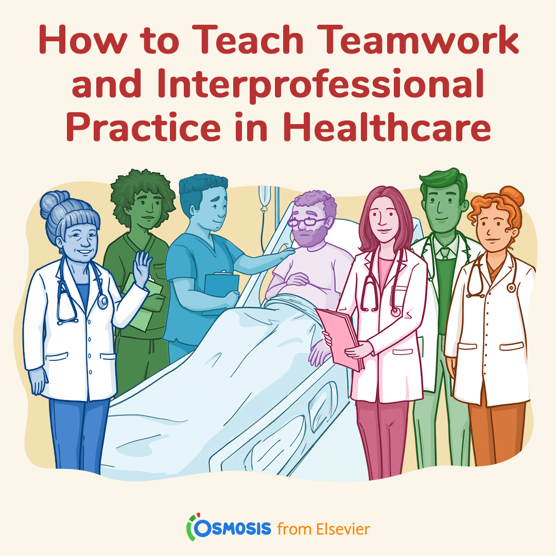 An illustration of medical students and their attending doing patient rounds at the hospital and standing at a patient's bedside