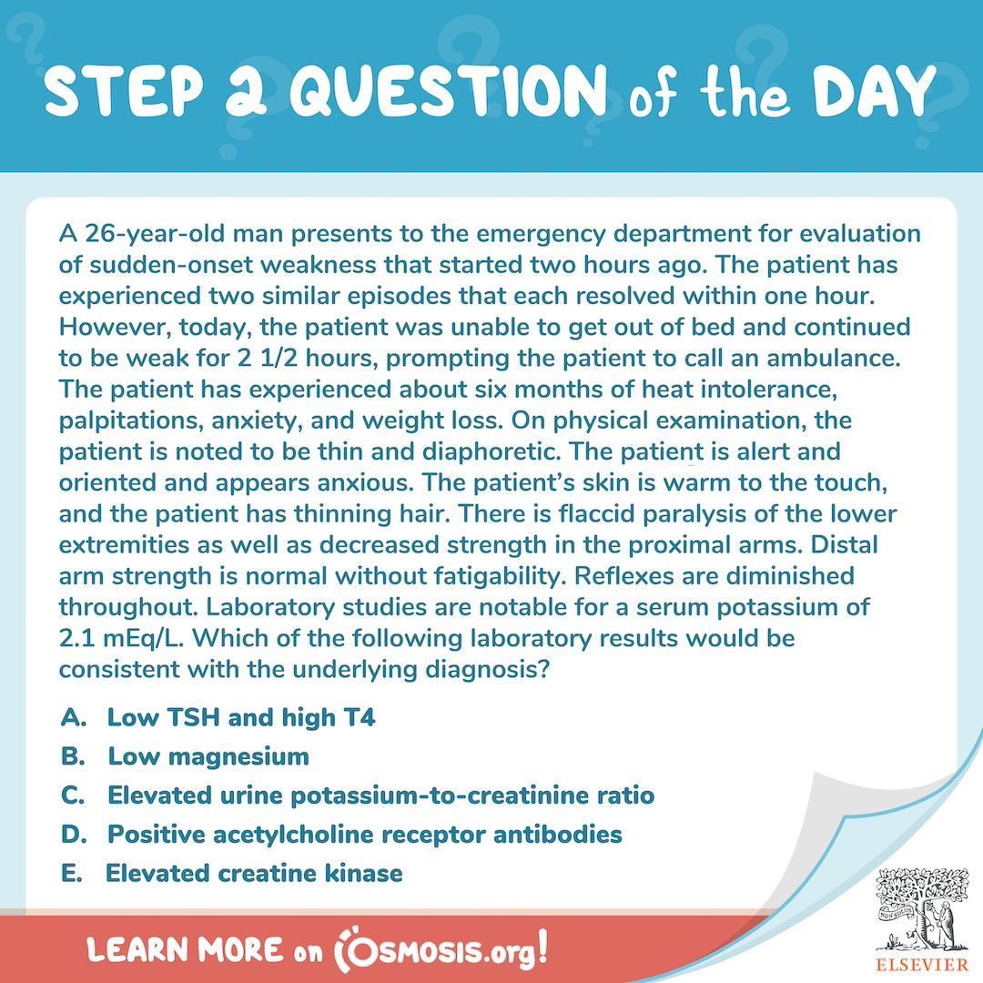 USMLE® Step 2 Question of the Day: Serum potassium