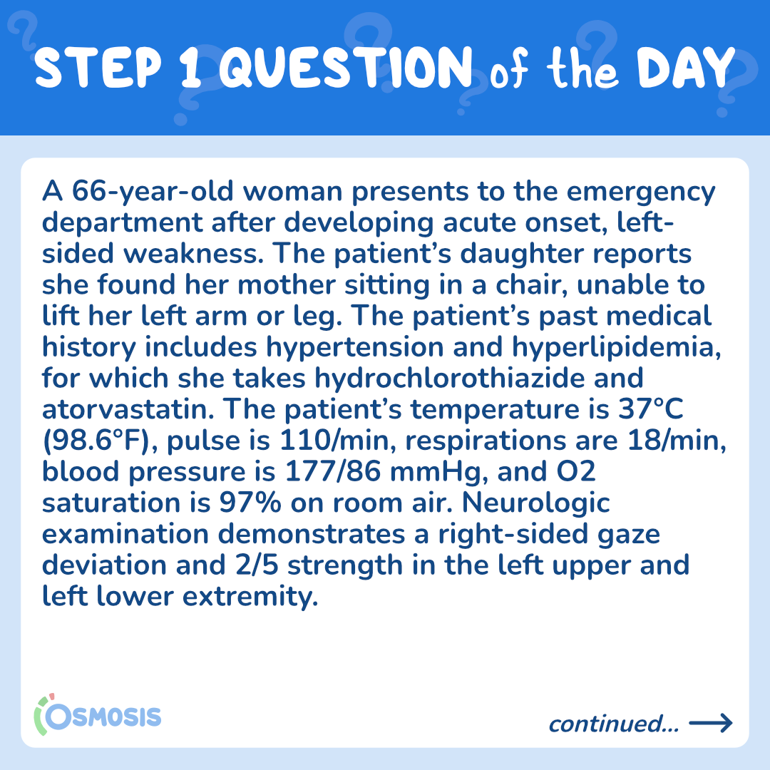 USMLE® Step 1 Question of the Day: Left-sided weakness