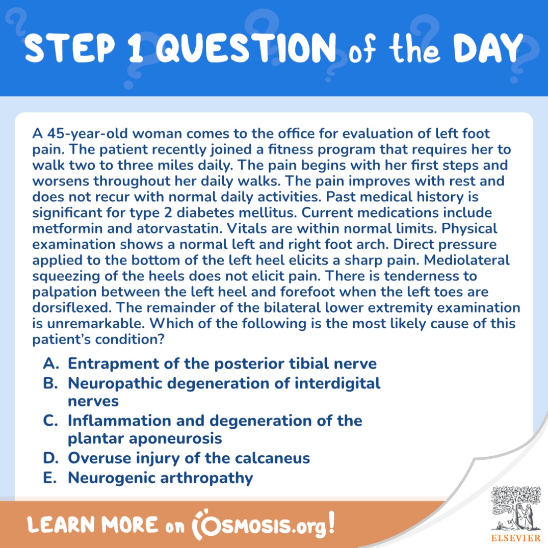 USMLE Step 1 Question of the Day Left Heel Pain