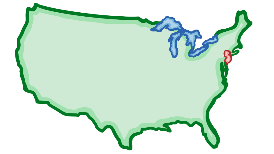 A map of the US, with New Jersey highlighted in red.