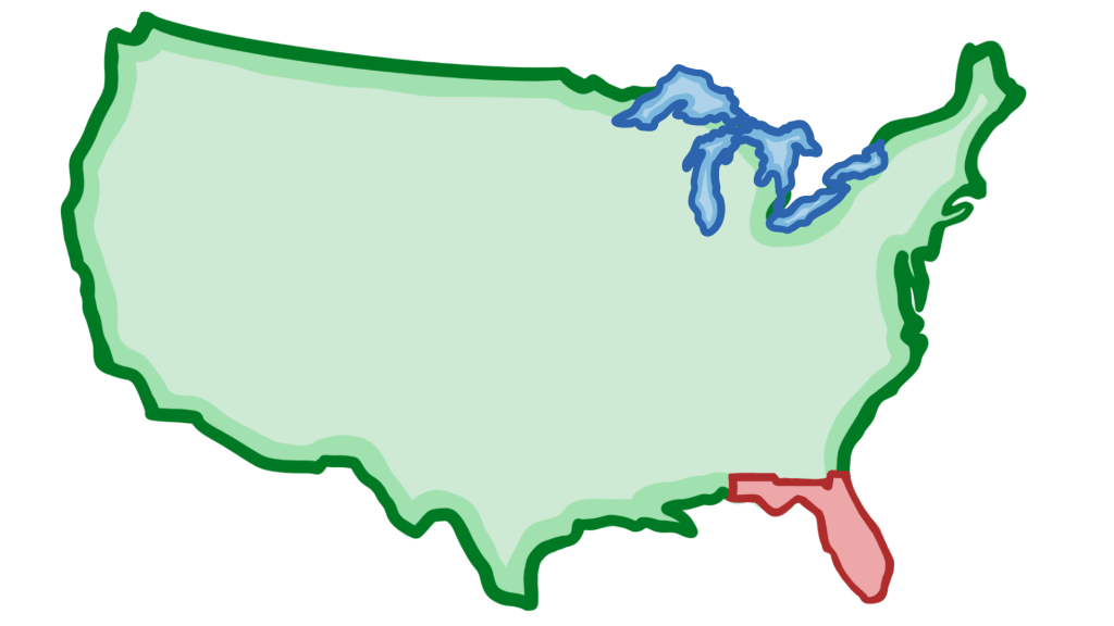 A map of the US, with Florida highlighted in red.