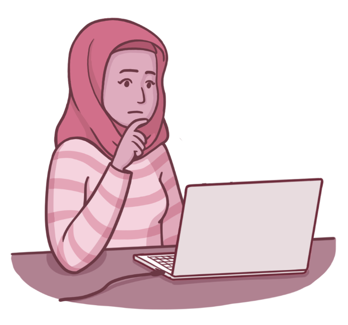 A woman wearing a hijab and contemplating what she's reading.