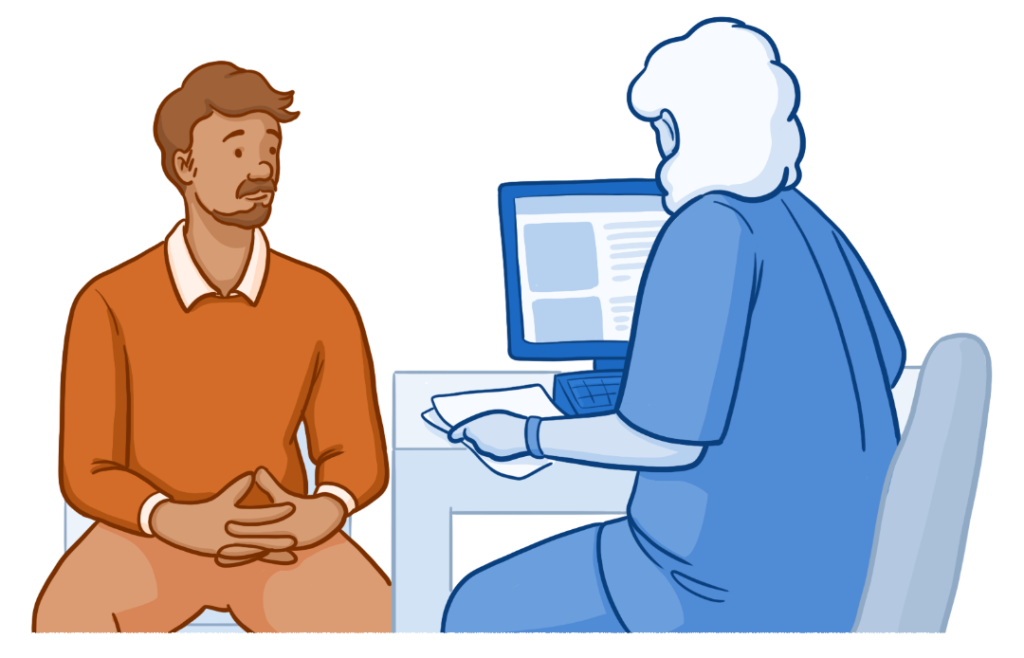 A nurse speaking to a patient and explaining their right to privacy according to HIPAA regulations.