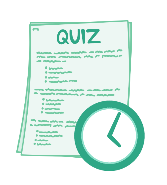 An image of a quiz with a clock to represent the quiz being timed.