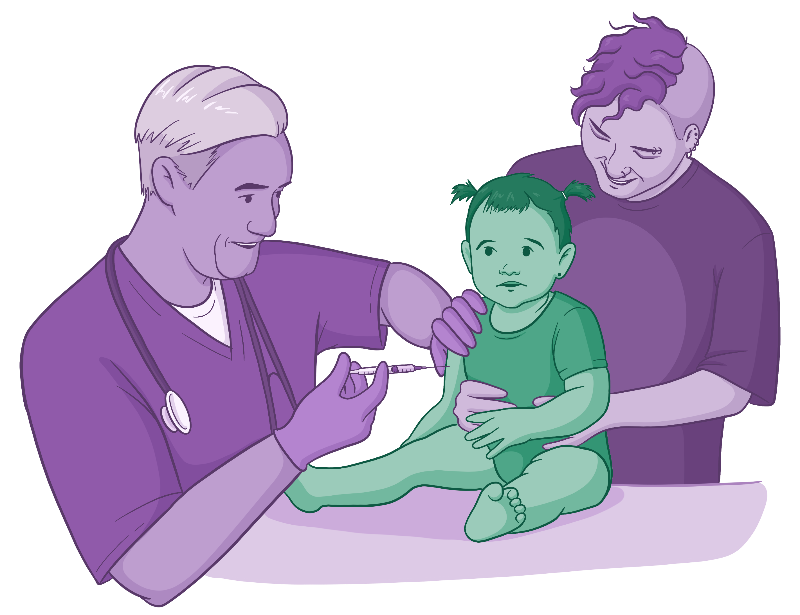 A family physician gives an infant a vaccine.