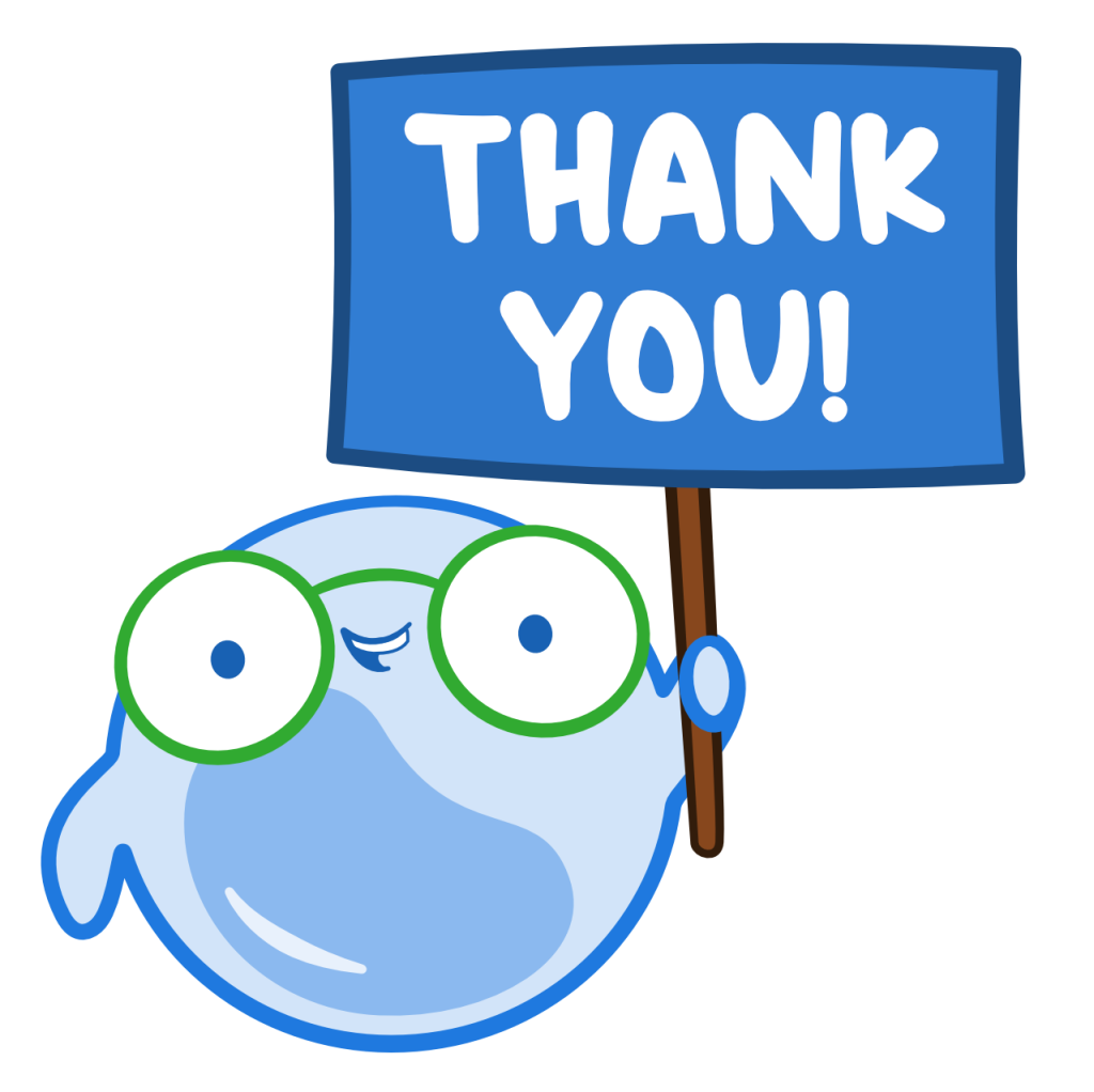 An illustration of Mo, the Osmosis mascot, holding up a thank you sign.