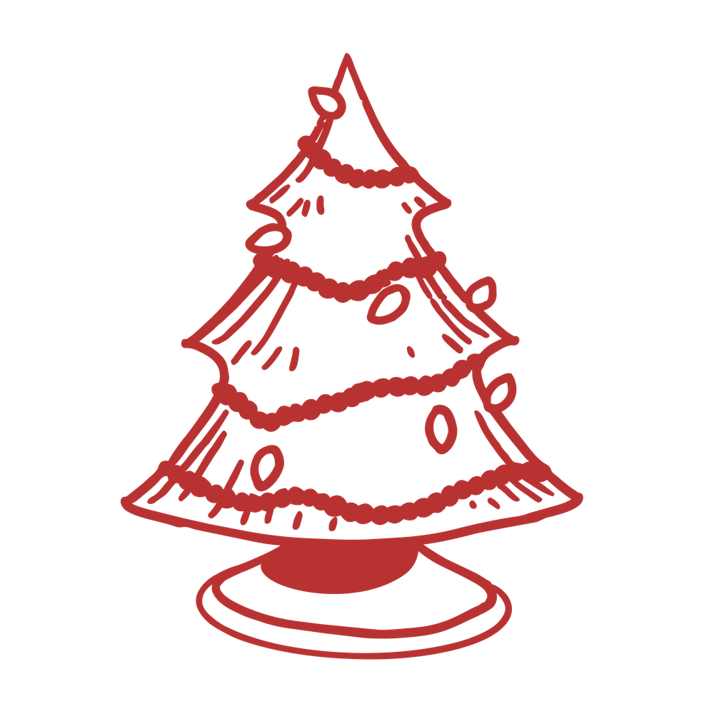 A Christmas tree drawn in red.