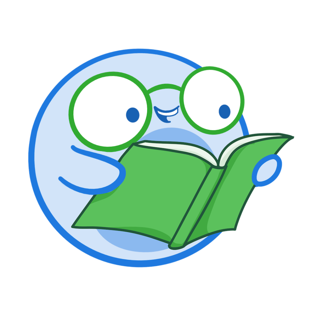 Illustration of Mo, the Osmosis mascot, wearing oversized green glasses and reading an open green book. The cheerful cartoon character symbolizes studying, learning, curiosity, and lifelong education.