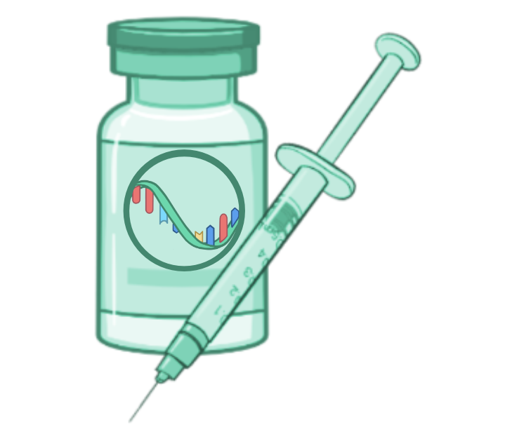 Illustration of a medical vial labeled with a DNA strand symbol next to a syringe, representing gene therapy, cart-t cell therapy, or other genetic-based treatments.