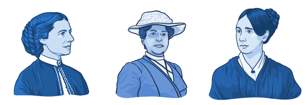 Portraits of Clara Barton, Lillian Wald, and Dorothea Dix