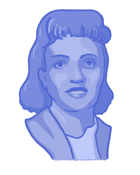 Blue-toned portrait illustration of Henrietta Lacks, shown from the shoulders up with a neutral expression, based on the historical figure whose cells contributed to major medical research advances.