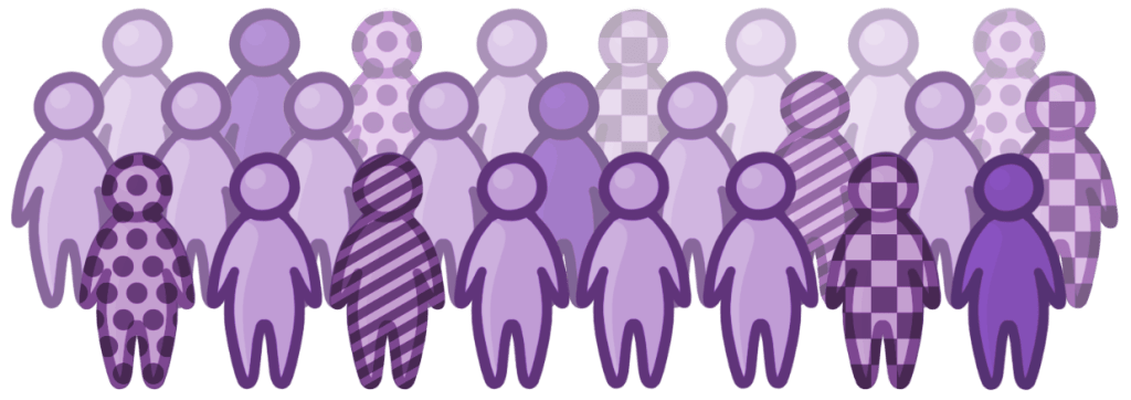 Osmosis.org style illustration of a diverse group of human figures shown in different shades and patterns, representing variation within a population.