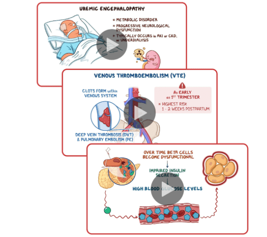 Osmosis video screenshots from Uremic Encephalopathy, VTE, and blood cells